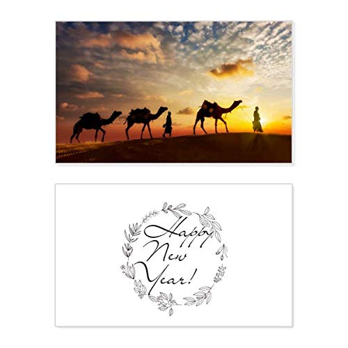 Tarjeta conmemorativa de Año Nuevo con camellos en el desierto para dedicatorias especiales