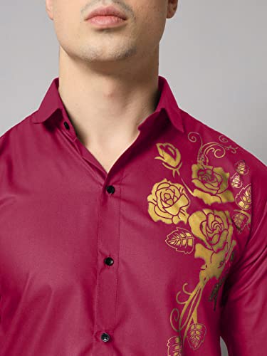 Image of Zombom Men's Regular Fit Cotton Blend Printed Spread Collar Full Sleeve Casual Shirt