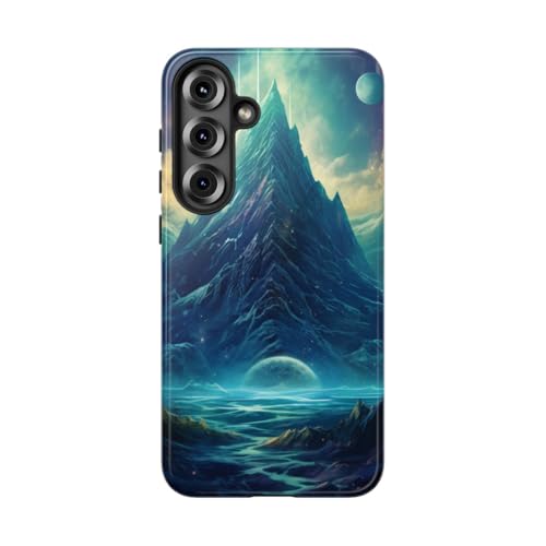 Coque rigide brillante pour Samsung S25 Plus antichoc paysage cosmique bleu