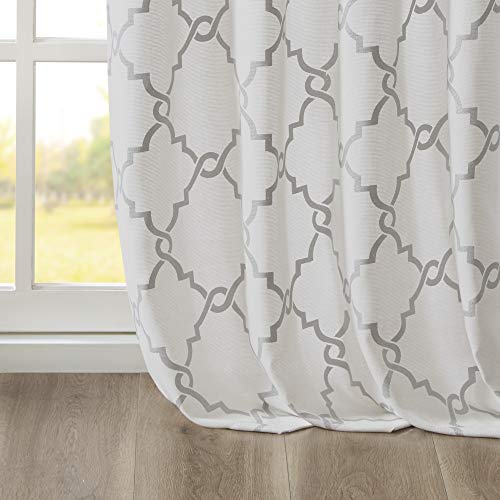 Madison Park Saratoga Single Window Curtain Light Filtering Fretwork Print 1 Panel Grommet Top Drape/Valance For Living Room Bedroom And Dorm, 50 X 84 In, Ivory #TOP5