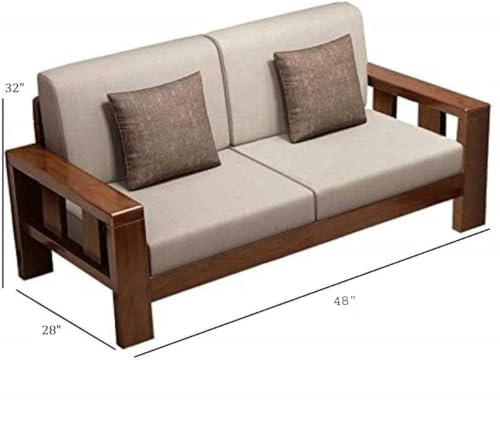 Image of Sheesham Wooden 2 Seater Sofa for Living Room | Solid Wood 2 Seater Cushion Sofa with Side Newspaper Holder for Home & Office | Solid Wood Sofa Sets Furniture (Honey, 2 Seater)
