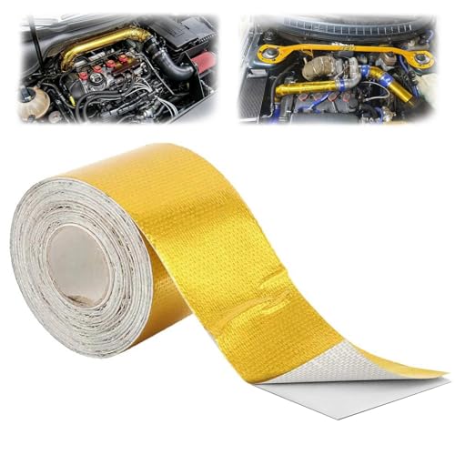 Dulynva 10m x 5cm Cinta Anticalorica Escape Aluminio Autoadhesiva Cinta Reflectante de Calor Dorada Cinta de Protección Térmica para Escape Para Auto Coche Motocicleta Pipa de Escape