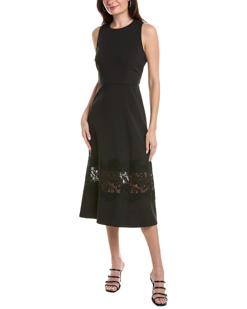 Anne Klein Women's Anne Black Fit And Flare With Lace Detail, 20