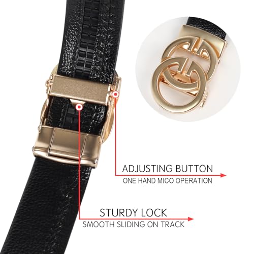 Image of Aurolran Men&Womens Leather Dress Belt Business Automatic Buckle Belt Color-Black Silver Gold
