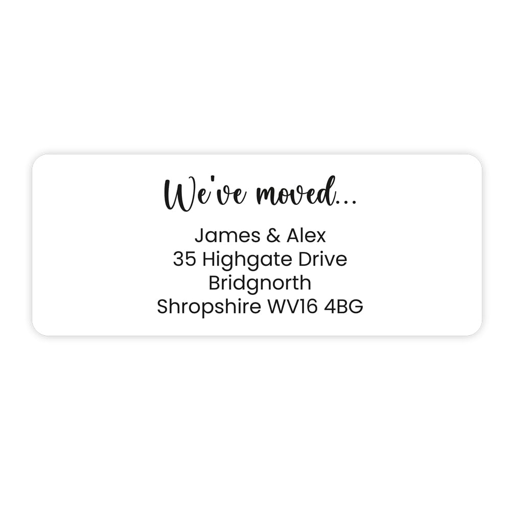 We've Moved Black Script Address Labels - Pack of 30