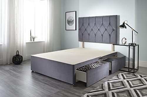 Bed Centre Ziggy Grey Plush Single Memory Foam Divan Bed Set With Mattress, 2 Drawers (Same Side) and Headboard (Single (90cm X 190cm))