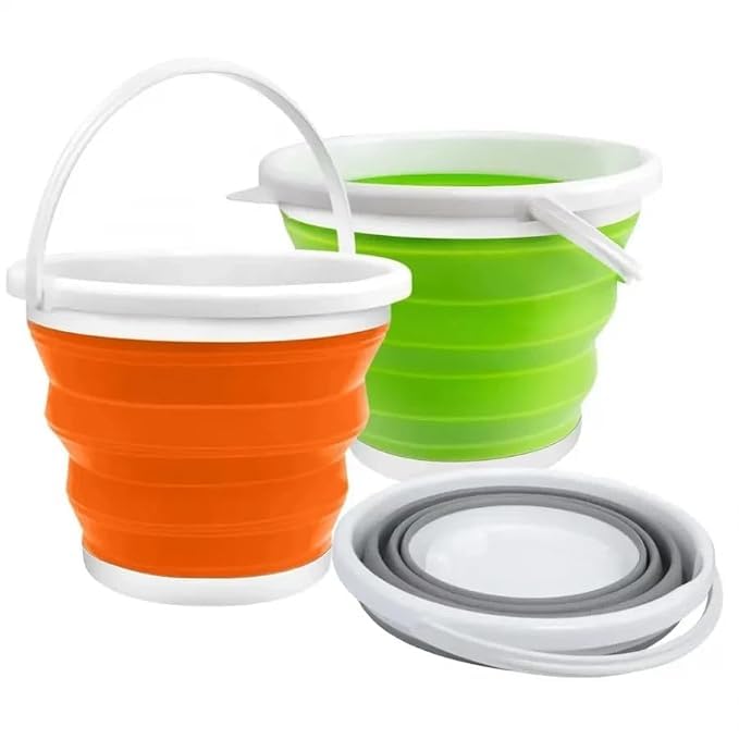 portable foldable silicone bucket 10l, collapsible water bucket for camping, travel, car washing, gardening, home & outdoor use, lightweight space saving folding bucket with handle