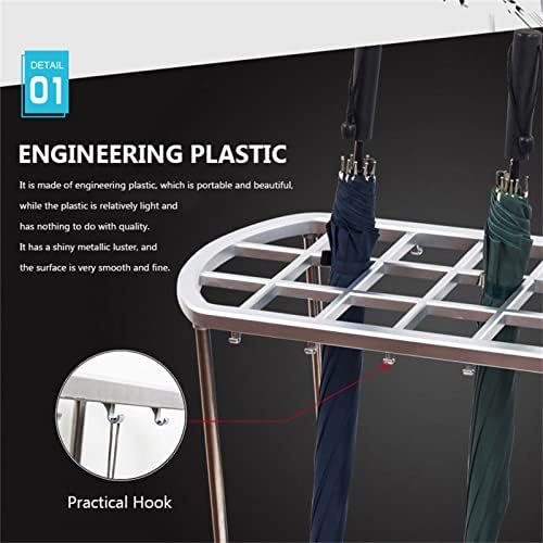 Large Silver Umbrella Stand with Wheels, Durable Engineering Plastic, High Capacity Umbrella Holder for Sticks & Folding Umbrellas, Freestanding Design for Commercial Use