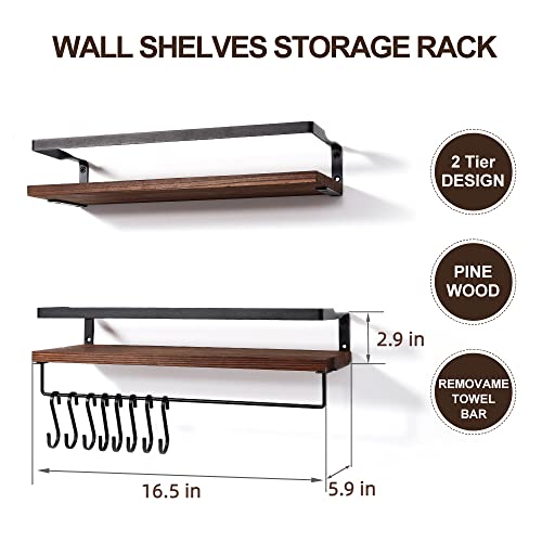 Uten Baldas Pared, Dos Estantes de Pared de Madera, 42 cm de Largo, con Toallero y 6 Ganchos, Apto para Cocina/Baño/Salón/Dormitorio - imagen 3