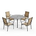 BUPPLEE 5-Piece Outdoor Dining Table Set for 4,Round Table with Umbrella Hole & 4pcs Textilene Chairs - Patio Outdoor Furniture for Porch,Backyard, Garden, Poolside and Deck-Brown