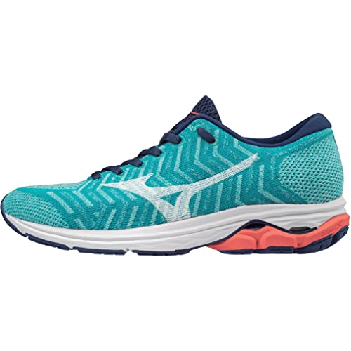 Mizuno Waveknit R2 Neutralschuh Damen-Türkis, Schwarz, Corsa Scarpa Neutra Donna, Peacock Blue/White/Hot Coral, 37 EU