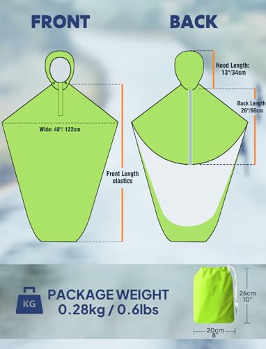 ANYOO Wasserdichte Poncho Regenschutz für Universal Rollstühle, Leichter Regenponcho Regencape mit Gummibändern Bietet Trockenschutz für Rollstuhlfahrer, Grün Gelb, Einheitsgröße