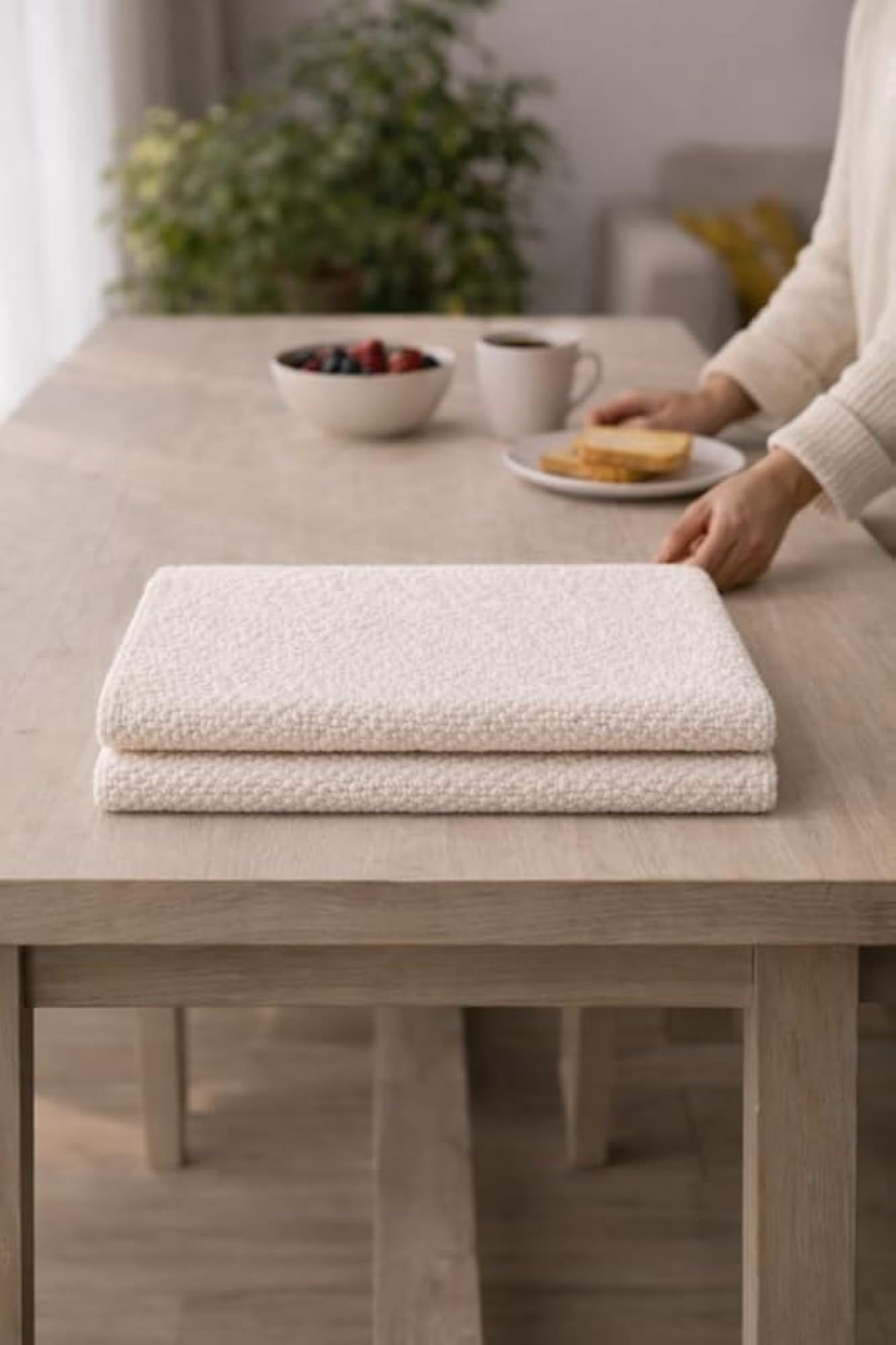 White Boucle Table Runner, 14x132 Inch