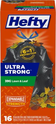 Image of Hefty Ultra Strong Lawn & Leaf Trash Bags, Unscented, 39 Gallon, 16 Count| (Pack of 6)
