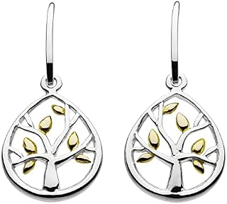 Dew Sterling Silver and Gold Plate Tree of Life Drop Earrings 68017GD