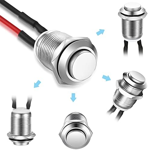 Gebildet 3 Pcs Prewired Waterproof Push Button Latching Self-Locking Stainless Steel Push Button On Off 12mm 2A 12V/24V/125V/250V AC (High Head)
