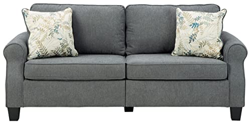Signature Design By Ashley Alessio Modern Sofa With 2 Floral Throw Pillows, Charcoal Gray #TOP3