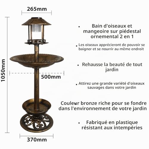 St Helens Home & Garden Mangeoire décorative autoportante, résistante aux intempéries, Style piédestal, Facile à Assembler avec Lampe Solaire – vue 2