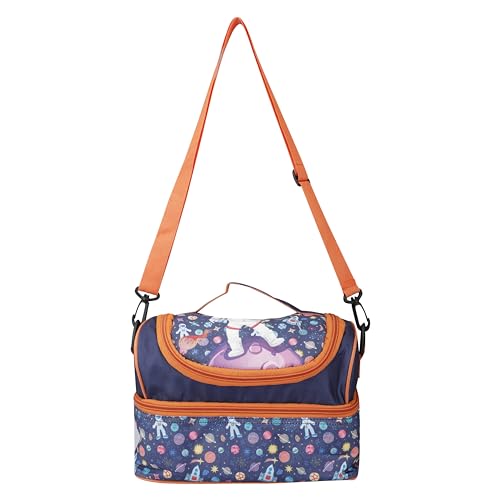 Image of Ji and Ja Multi Compartment Dual Slot Lunch Bag Double Insulated Tiffin Lunch Bag with Multi Zipper Pockets for School (Space Blue)