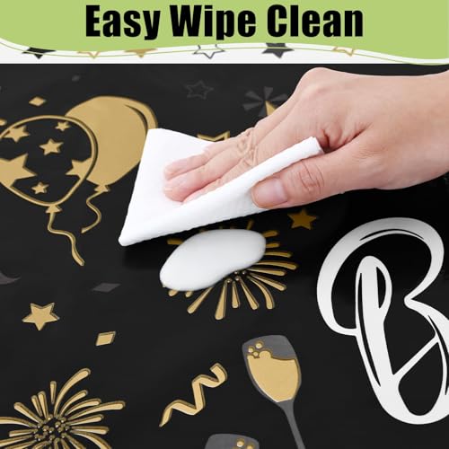 Image of Smiry Disposable Table Cloth - 15 Pack, 54 x 108 Inch Waterproof Rectangle Tablecloths for Parties, Decorative Plastic Table Cover, Leakproof & Sturdy, Black & White