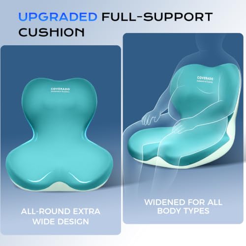 Image of Coverado Car Seat Cushion and Lumbar Support Pillow One Piece, Memory Foam Ergonomic Back Support Driving Seat Cushion for Back Pain, Non-Slip Washable Cushion for Car, Driver, Office