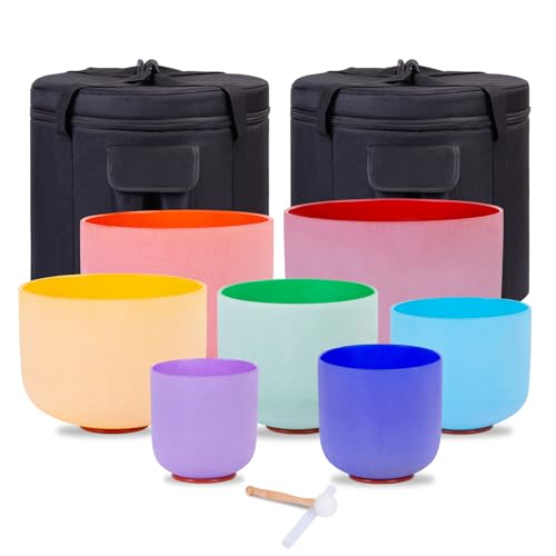 Sevenbowls 432HZ Set of 7 Colored Crystal Singing Bowls of Meditation 6-12 Inch Sound Bowl for Yoga,...
