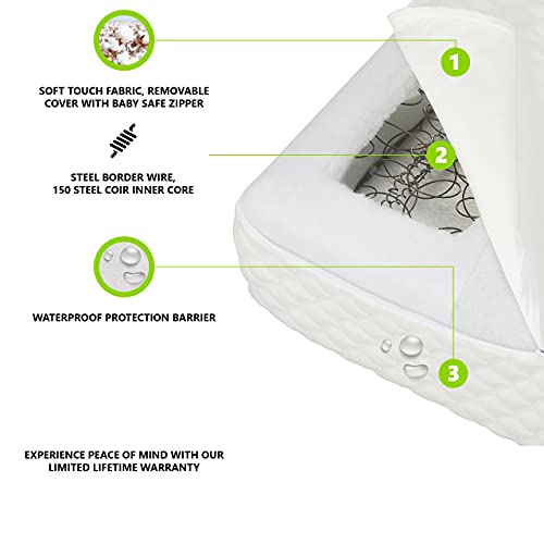 Evolur Comfort Plus Classic 150 Coil Inner Spring Crib & Toddler Mattress I Waterproof I Greenguard Gold Certified #TOP2