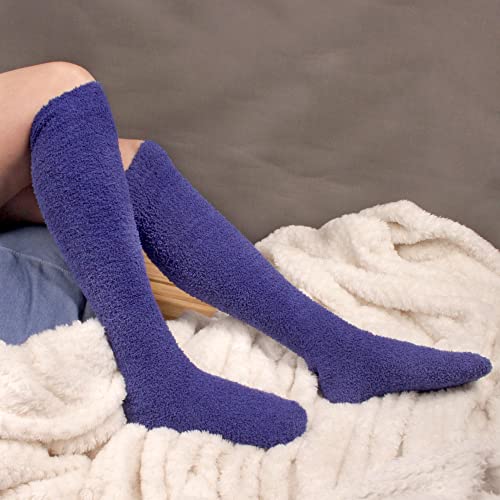 Image of BambooMN Women's Fuzzy Knee High Socks - Polka Dots and Solid Colors - 2 Sizes - 1 Pair Pack