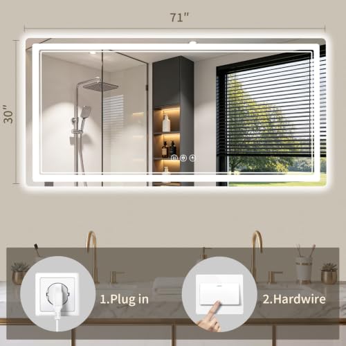 Image of 30 inchx71 inch LED Bathroom Mirror with Lights, Backlit + Front Lit, Anti-Fog, Lighted Bathroom Mirror for Wall, HD Shatterproof Tempered Glass, Dimmable, Memory Function (Horizontal /Vertical)