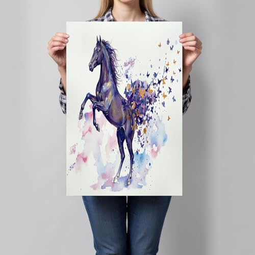 Moderno Cuadros 40X50Cm Poster De Pared Caballo Acuarela Ensueño Mariposa Salpicada Tinta Cuadros Pared Imágenes Póster Sin Marco Decoracion Salon Dormitorio Wall Art Prints Decor, Morado