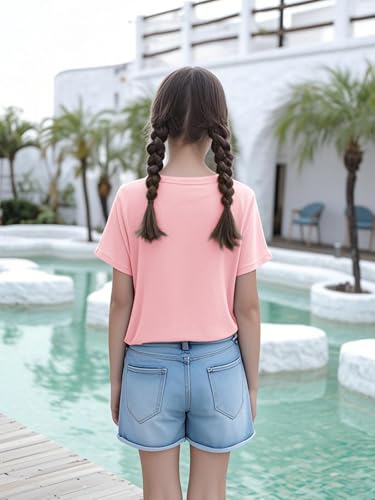 Image of Girls Short Sleeve Tee Shirts Kids Summer Crewneck Tops 5-14 Years