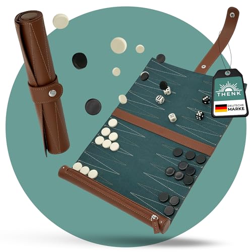 Backgammon de voyage en cuir THENK - Jeu portable à roulettes
