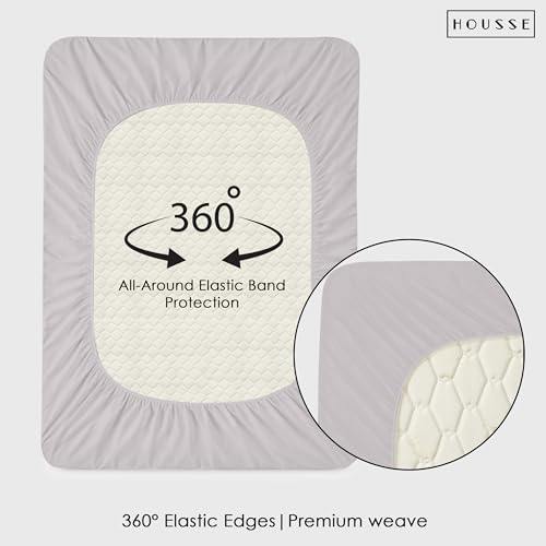 Image of HOUSSE King Size Waterproof Mattress Protector 78 * 84 inch Inches | Premium Bed Mattress Protector Cover | 100% Waterproof | Soft Breathable Fabric | Stretchable Fitted Style | Fits Up to 8 Inch | Grey