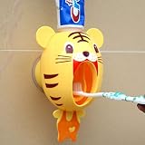 QEWRT Praktischer starker Saugsauger Lustiger Cartoon-Stil Badezimmer Haushaltszahnbürstenhalter Kinder Automatischer Zahnpastaspender