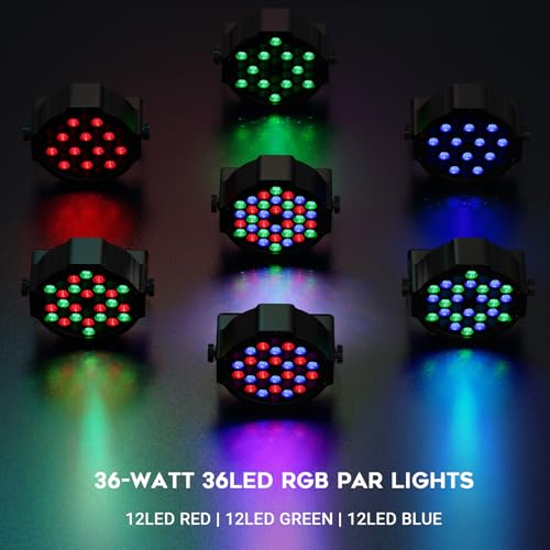 36LEDs RGB Stage Lights 2Pack: 36W LED Par - Sound Activated Remote & DMX Control - Corded Electric Uplights for Events Wedding Party Club Band Music Dance DJ Live Show Church Lighting