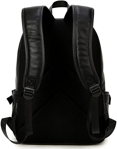 Baosha BP-20 Unisex PU Leder 15.6 Zoll Laptop Rucksack College Studenten Schultaschen für Jugendlich Jungen und Mädchen Outdoor Travel Backpack Schwarz