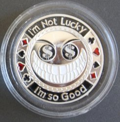 MRC POKER Hand Painted Poker Card Guard Protector - I am not Lucky Silver