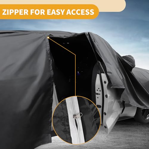Image of Waterproof All-Weather Universal Car Cover with Right Side Zipper, 210T-PU Black Fits for Sedan 185 inch to 192 inch Length