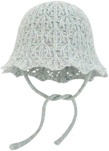 Knitted Hollow Woven Fisherman Hat Women's Round Top Woolen Bucket Flower Pot