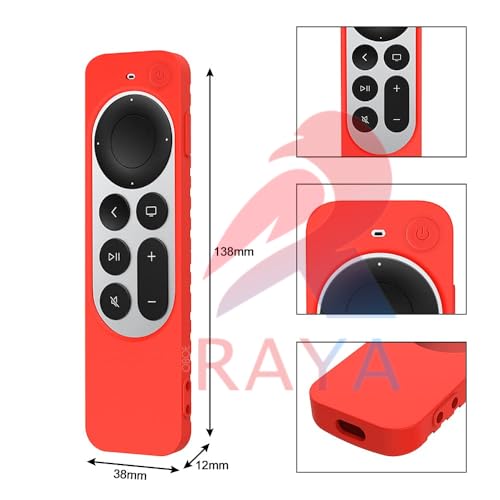 Image of RAYA Protective Silicone Case Compatible with Apple TV 4k 2nd & 3rd Gen Remote Shock Proof Anti-Slip Washable (Red)