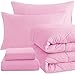 NTBAY Twin Comforter Set with Sheets, 5 Pieces Soft and Breathable Twin Bedding Set, Twin Bed in a Bag, Down Alternative Comforter Set Solid Color All Season, Kids Bedding Set, Pink