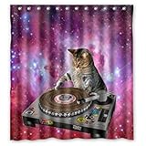 FMSHPON Cool Galaxy DJ Cat Funny Animal Pet Design Polyester Fabric Shower Curtain 66 x 72 Inches