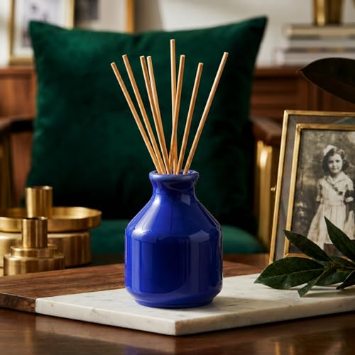 Image of Pure Source India Elegant Ceramic Reed Diffuser Pot - Decorative Aroma Diffuser Vase for Living Rooms, bedrooms, bathrooms, Offices, and entryways (Blue)