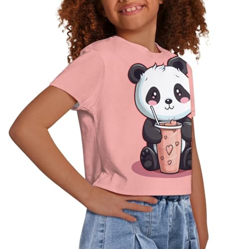 Image of Girl Crop Top Shirts for Summer Cute T Shirts Short Sleeve Tees for Kids 5-16