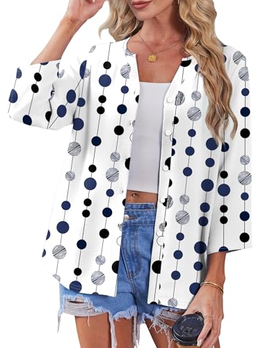Image of OFEEFAN Button Down Shirts for Women 3 /4 Length Sleeve Tops V Neck Blouses Business Casual Outfits Loose Fit
