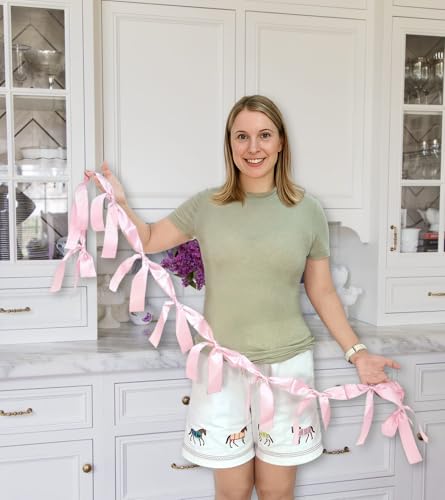 Image of Pre-Assembled Pink Bow Garland - 6ft Ready-to-Hang Engagement Party Decorations, Coquette Birthday & Bridal Showers, No DIY Needed! Baby Room Bed Decor (Pink, 6ft)