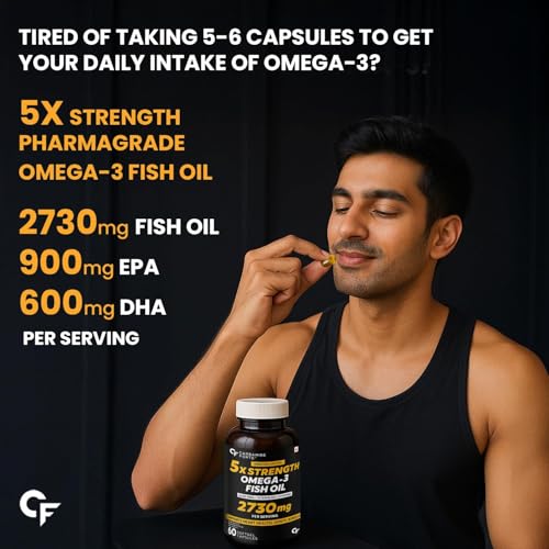 Image of Carbamide Forte 5X Strength Omega 3 Fish Oil Capsules 2730mg | Fish Oil Omega 3 Supplement To Support Overall Health & Skin With Added Aloevera, Vitamin D3, Vitamin E For Men & Women - 60 Softgels