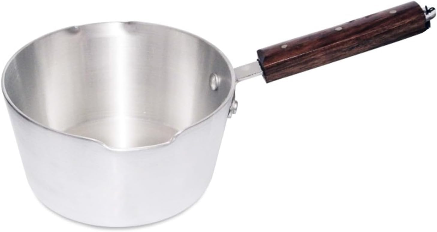 GSV Essentials Silver Milk Pan, Heat Resistant, Heavy Durable Wooden Handle, Ergonomic Design, Easy to Pour, Portable and Lightweight, Multipurpose Kitchen Utensils (3.4LITRE)