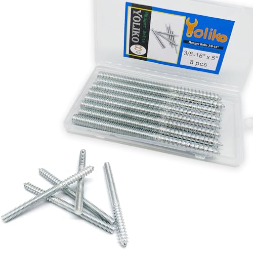 Image of 8-Pack 3 /8-16 x 5 Silver Hanger Bolts - Double Headed, Self-Tapping Hanger Screws for Furniture - 127mm Length