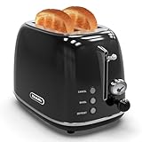 Toaster 2 slice,Retro Stainless Steel Toaster with 6 Settings, 1.5 In Extra Wide Slots, Bagel/Defrost/Cancel Function, Removable Crumb Tray (Dark)
